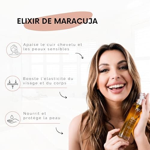 AYV Cosmetics - Elixir De Maracuja Naturel - Soin Anti imperfections - Hydrate, Protège et Apaise - Complexe Huiles Precieuses - Huile pour Visage Corps et Cheveux - FABRIQUÉ EN FRANCE - 100ml