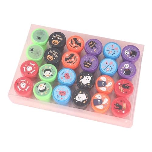 Tampons Trick or Treat, kit de tampons Halloween - Halloween Assortiment de tampons auto-encreurs Ensemble de 24 tampons - Cadeaux de fête effrayants, bonbons ou friandises, prix de jeu mignons de des
