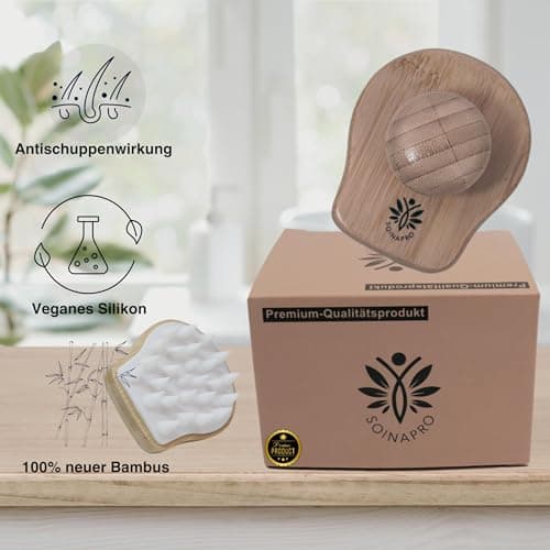 Soinapro Brosse de massage du cuir chevelu, en bambou, avec effet anti-pelliculaire, brosse à shampoing pour la douche, brosse de lavage des cheveux pour une croissance saine des cheveux, massage du