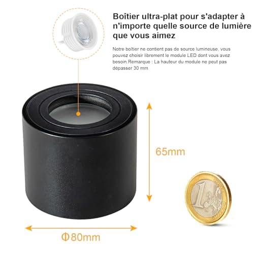 Gleonlux Spot en Saillie IP44, Plafonnier Salle de bain, Spot LED en Saillie Plafond 230V Imperméable, Ø80x65mm aluminium Rond Noir downlight pour Modules LED, Lot de 4