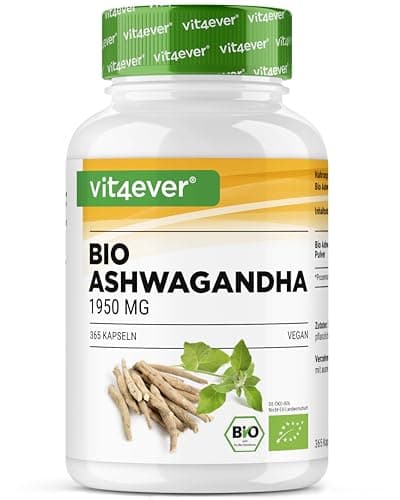 Original Organic Ashwagandha - 365 Capsules - Fortement dosé avec 1950mg par portion quotidienne - Véritable baie du sommeil indienne - Vegan