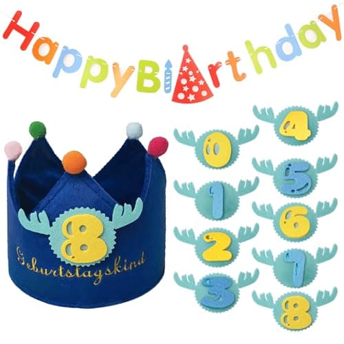 DKDDSSS Bébé Anniversaire Couronne, Chapeau Anniversaire Enfant avec des nombres interchangeables de 1-8, Bleu Tiara Bébé Accessoires pour Décoration Anniversaire Fête Garçon Fille