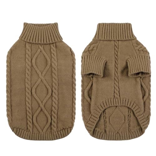 Queenmore Pull Chien Petite Taille Bouledogue Français Chaud Pull-Overs pour Chiens Pull Chihuahua Manteau Teckel Vetement pour Chien Chat d'hiver, Marron, S