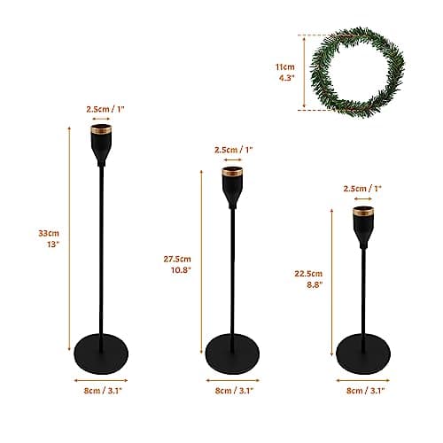 SNAILGARDEN Lot de 6 bougeoirs noirs pour bougies coniques, bougeoirs décoratifs en métal avec 6 couronnes de bougies pour dîner, mariage, fête, convient aux bougies de 1,9 cm d'épaisseur