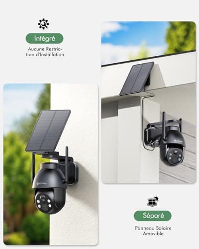 YESYAMO 2K Camera Surveillance WiFi Exterieure sans Fil Solaire, 2.4GHz Camera Exterieur avec Panneau Solaire, 355° PTZ, Vision Nocturne Couleur, Audio Bidirectionnel, PIR Sirène (Noir)