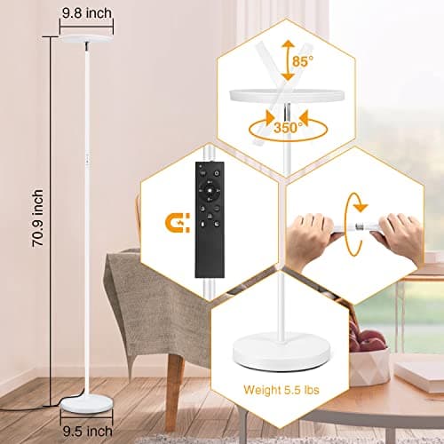 OUTON Lampadaire LED, 30W/3000LM Lumineux Lampadaire, 3000K-6000K Dimmable Lampe sur Pied avec Télécommande et Contrôle Tactile, Minuterie 1-Heure, Haut Lampadaire sur Pied Salon, Chambre et Bureau