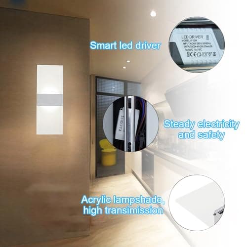 DAGORD Applique Murale Intérieure Moderne LED Blanc Froid 6500K 12W Applique Murale LED en Acrylique Lampe Murale LED Blanche Applique Éclairage Haut et Bas pour Chambre Salon Escalier Couloir
