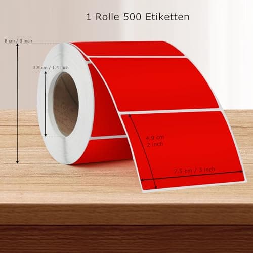 YIKIADA Lot de 500 étiquettes thermiques en vinyle - Rouge - 50 × 76 mm - Rouleau rectangulaire - Autocollant d'adresse - Étanche - Pour nom code-barres QR Code DIY