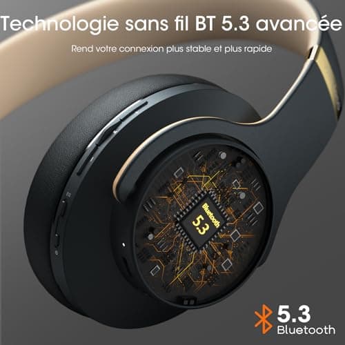 DOQAUS Casque Bluetooth sans Fil, Casque 90 Heure de Lecture, Casque Bluetooth 3 EQ Modes, Casque Audio avec Microphone Intégré, Casque sans Fil pour Cours en Ligne/téléphone/tablettes/pc