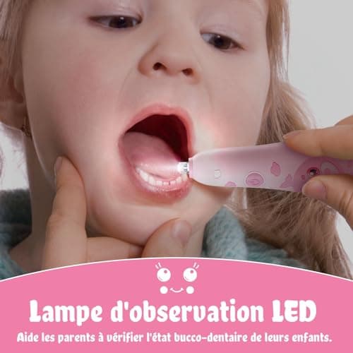 seago recharge brosse a dent enfant, brosse a dent electrique enfant de 2 ans à 6 ans, brosse a dent bebe avec lumière LED 8 têtes, minuteur et vibrations (rosa)