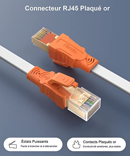 Câble Ethernet 0.5 m/1m/3 m/5m/10m/15m/20m- Cat 8 Câble de Réseau Grande 40 Gbps 2000 MHz,Câble Internet Plat avec Connecteur RJ45 Pour Routeur,Modem,Switch,PS3,PS4,,Plus Rapide que les Cat6/Cat7