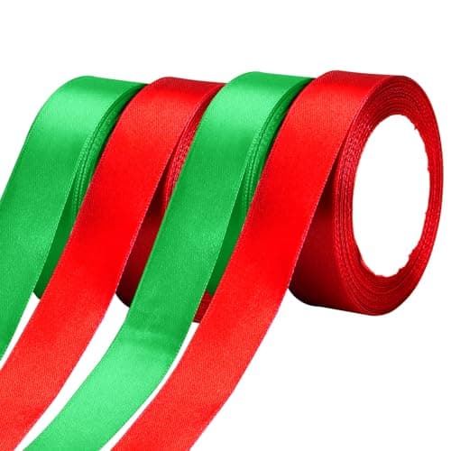 AUGSUN Ruban de Noël 4 Rouleaux, 2.5cm de large, 100 Yards, Vert, Rouge, pour Emballage Cadeaux et DIY