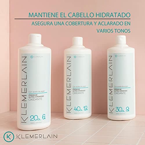 Klemerlain Crème capillaire oxygénée. Oxydant capillaire ultra-crémeux. Coloration permanente des cheveux. végétalien. Teinture pour cheveux - 1000 ml (20 vol, 6%)