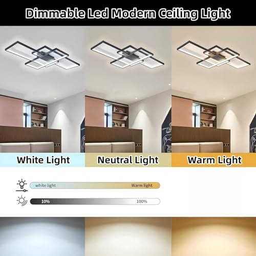 Jsz LED Dimmable Plafonnier Salon Lampe Avec Télécommande Moderne Plafond Creative Métal Acrylique Design Éclairage Chambre Décor Lampe,Noir,105cm