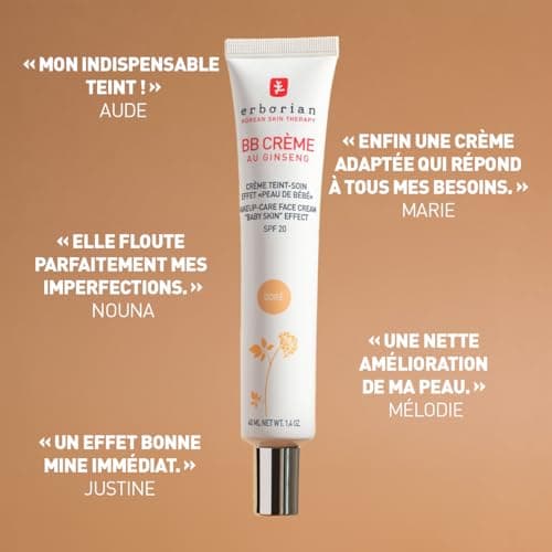Erborian - BB Crème au Ginseng 5-en-1 - Soin Teinté Perfecteur Effet "Peau de Bébé" - Fond de Teint Couvrant Imperfections - Protection Solaire SPF 20 - Soin Cosmétique Coréen - Clair 15ML