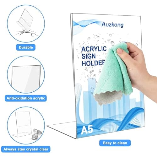 Auzkong Lot de 5 Supports de Panneau inclinés en Acrylique Transparent, Présentoir en A5, Supports de A5 en Acrylique, Présentoir A5 pour Restaurants Hôtels Menus Magasins Bureaux