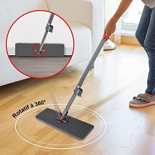 MASTERTOP Balai Serpillière Microfibre à Essorage Intégré, Balai Auto Essoreur avec Tête Rotative à 360°, Serpillère à Rangement Debout pour Nettoyage de Sol avec 6 Tampons Microfibre