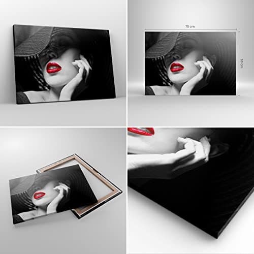 ARTTOR Tableau sur Toile Décoratif 70x50 cm Noir et Blanc Personnes - 3618 | Femme Affronter Bouche Impression sur Toile Décoration Murale Art Mural Toile Imprimée Salon Chambre Cuisine ARTTOR