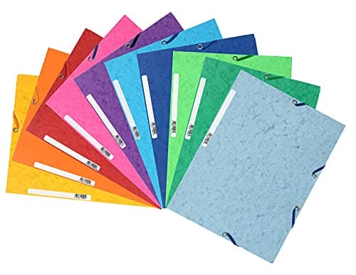 Exacompta - Réf. 55510E - Paquet de 10 chemises à élastiques - pochettes 3 rabats - en carte lustrée 400 g/m2 - dimensions 24 x 32 cm pour documents au format A4 - 10 couleurs assorties