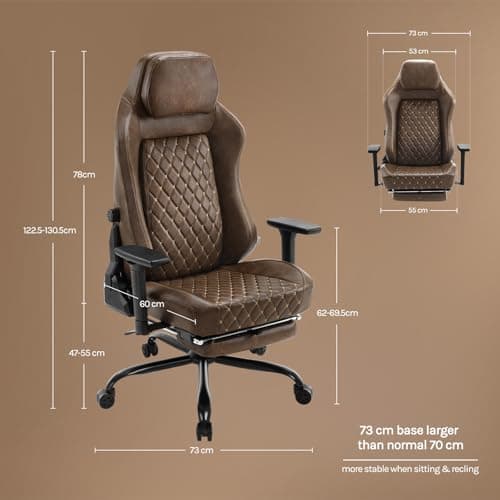 WOLTU Chaise Gaming, Chaise de Bureau Gamer Ergonomique avec Éponge intégrée Longue durée et Support Lombaire adaptatif, Inclinable, Similicuir Vintage, Brun, GS13br