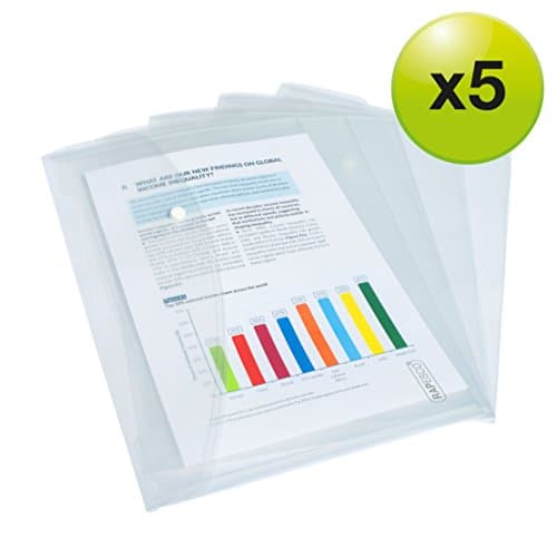 Rapesco 0695 Pochette à Bouton Pression, A4+ / Papier Ministre, Transparent, Lot de 5