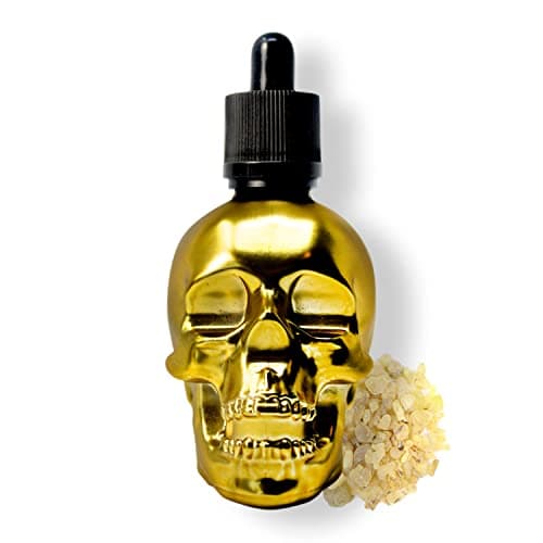 Huile de Barbe Golden Skull - Encens d'Oliban & Myrrhe 60ml - Naturelle & Bio - Adoucit, Revitalise, Met Fin aux Démangeaisons et aux Pellicules de Barbe, Favorise la Croissance et la Densité