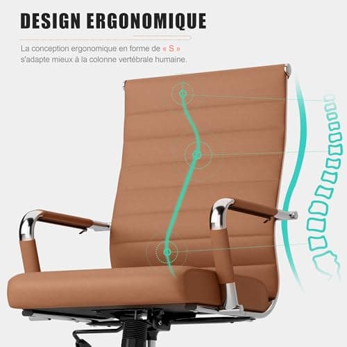 UEV Chaise de Bureau Ergonomique Kolumbus Cuir PU, Moderne avec roulettes et Accoudoirs, Hauteur Réglable, Pivotant Universel, Capacité de Poids jusqu'à 150kg, Brun