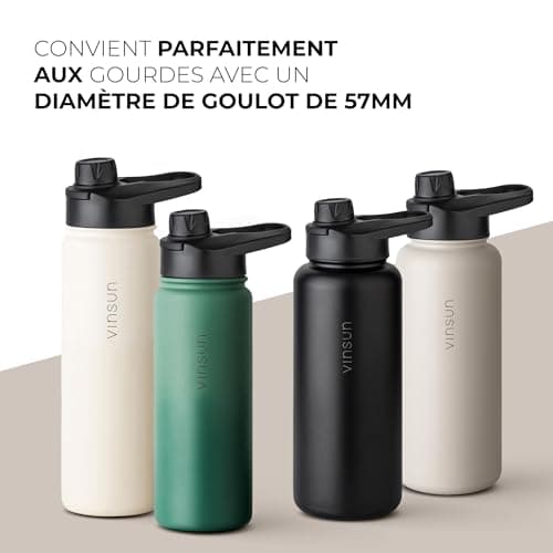 Vinsun Kit Bouchon Gourde, Couvercle à Visser ø57mm avec Ouverture pour Boire - Anti-Fuite, sans BPA, Joint en Silicone - Bouchon à Vis pour Bouteille Inox