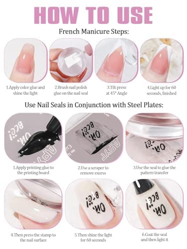 Kalolary Nail Art Stamper, Tampons à Ongle à Gelée et Grattoir, 3 Pièces Nail Art Design Pinceaux, 5 Pièces Nail Dotting Drawing Pens, Jelly Stamper French Smile DIY Outils de Manucure