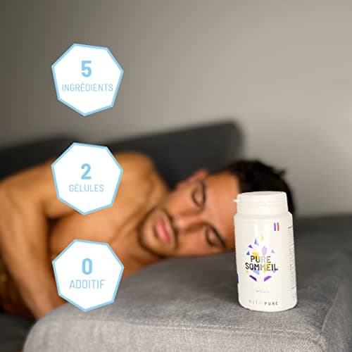 Nutripure | Pure Sommeil 1,9mg | Complément alimentaire pour l’endormissement | Evite les insomnies | Mélatonine, plantes naturelles, Extrait de mélisse bio & valériane | Vegan | 60 gélules | France