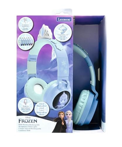 Lexibook, La Reine des Neiges, Casque 2-en-1 sans Fil et Filaire avec Tiare, Son de Haute qualité limité à 85 DB, Effets Lumineux, Pliable, Ajustable, Rechargeable, HPBT015FZ