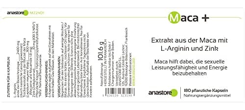 MACA + ARGININE ET ZINC * 461 mg / 180 gélules * Garantie Satisfait ou Remboursé * Fabriqué en France