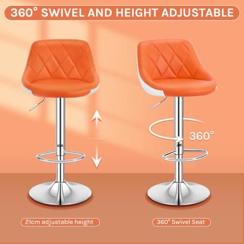 WOLTU Tabouret Bar, Chaise Haute Bar, Tabouret en Similicuir, Réglable en Hauteur, avec Dossier, Repose-Pieds, Chaise Haute Cuisine, Orange, BH30or-1