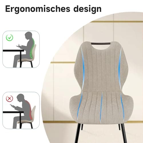 LEWE Chaises de Salle à Manger Lot de 4, Chaises de Cuisine Chaise de Salon Chaise Rembourrée avec Pieds en Métal, Chaise de Maquillage avec Dossier en Tissu, Chaises Pour Salle à Manger Salon Cuisine