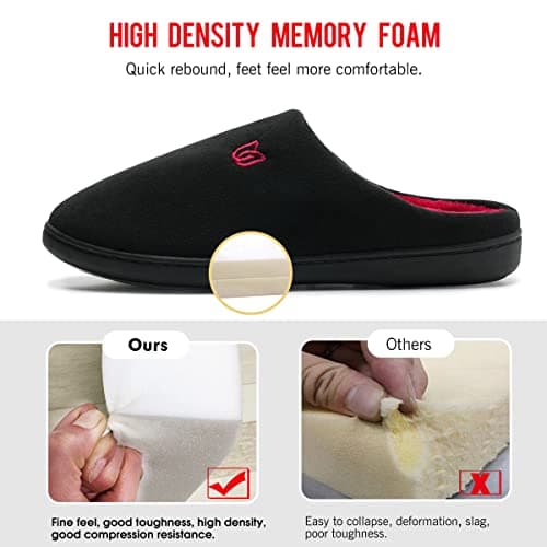 WateLves Chaussons Homme Pantoufle Femmes Hiver Court Peluche mémoire Mousse Chaud Coton Mixte Adulte (Noir Rouge, 42/43EU)