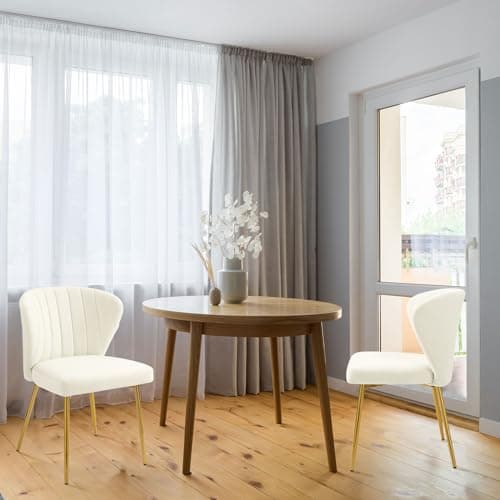 SEPNINE Lot de 2 Chaises de Salle à Manger, Chaises Scandinaves, Chaise en Velours pour Salle à Manger avec Dossier Ergonomique, Chaise de Salon avec Pieds en Métal Doré, Chaise de Cuisine Blanc