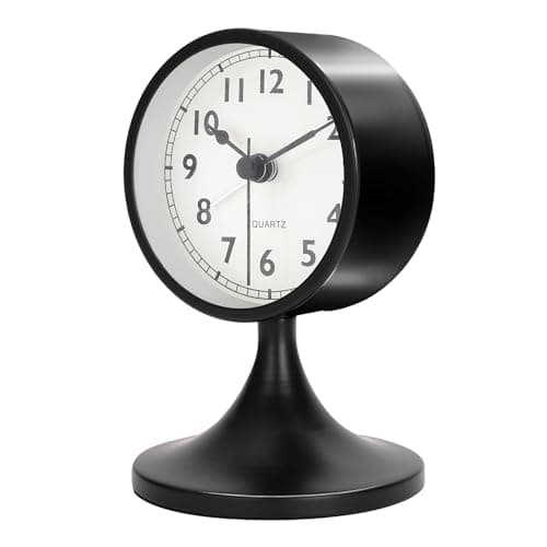 Lafocuse Metal Reveil Analogique sans Tic-tac, Retro Noire Snooze Reveil avec Lumière de Nuit, Vintage Horloge de Chevet Silencieuse pour Bureau Chambre Table 12.5cm