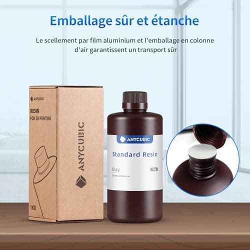 [1000g Résine] ANYCUBIC Résine Imprimante 3D Standard UV 405nm, Durcissement Rapide, avec une Grande Précision et une Excellente Fluidité, Résine Photopolymère pour l'Impression 3D LCD/DLP/SLA (Gris)