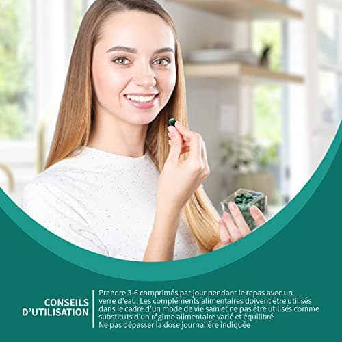 Spiruline BIO - 3000mg par jour - 600 Comprimés - Complément Alimentaire Riche en Protéines, Antioxydants, Fer et Phycocyanine - 100% Agriculture Biologique Controlée - De l'Énergie au Quotidien!
