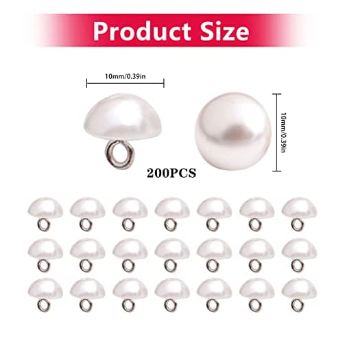 YWNYT Lot de 200 boutons décoratifs en forme de demi-boule en forme de boule en forme de champignon avec tige en métal pour bricolage, couture, vêtements et loisirs créatifs Blanc 10 mm