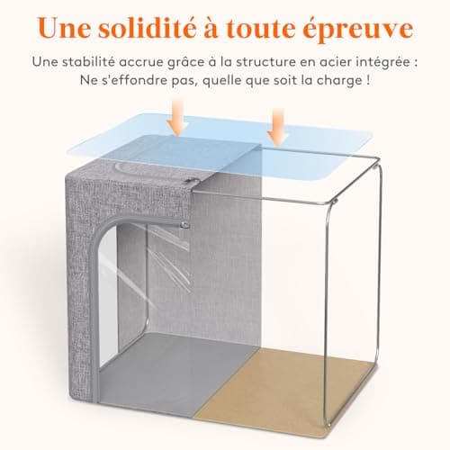 Lifewit Lot de 3 Sacs de Rangement Robuste avec Cadre en Métal, Boîte de Rangement Pliable, Organisateur Placard, Rangement Sous Lit, Boîtes Rangement pour Vêtements, Couvertures, 40L, Gris