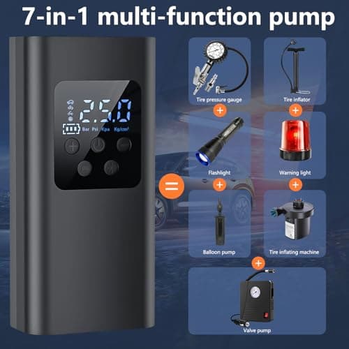 150PSI Gonfleur Pneus Voiture, 6000mAh Compresseur à Air Portatif avec 4 Accessoires Buccaux et Lumière LED pour Voiture Moto Bicyclette Boule