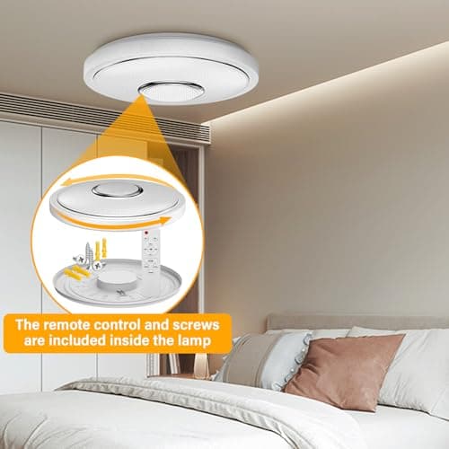 OGVDOE 48W Plafonnier Rond LED Dimmable Changement de Couleur RGB Lampe de Plafond Ø30CM Éclairage de Plafond LED avec Haut-parleur Bluetooth Télécommande et App Contrôle pour Chambre Salon