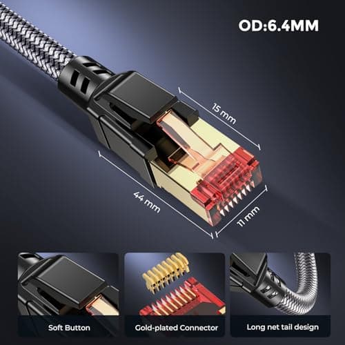 Ltemziiy Cat 8 Câble Ethernet 5M, Cat8 Tressé Rond Haut Débit (40Gbps 2000Mhz/s) Gigabit Rj45 STP Câble Blindé Internet Lan pour Modem Routeur Ordinateur TV PC