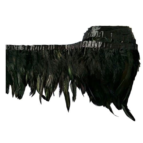 keland 2Yard Ruban en satin et frange en Plumes de Coq authentiques Couture Ornement Décoration (A-Noir)