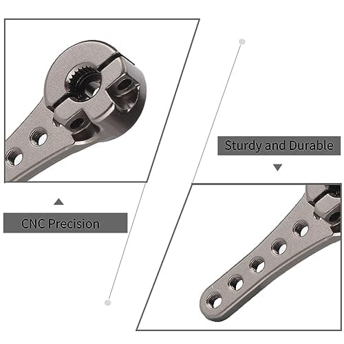 Bras de klaxon de servo de Direction, Alliage d'aluminium Long Bras de klaxon de servo de Direction 25T Compatible avec 1/10 1/8 1/5 RC Car(Titane)