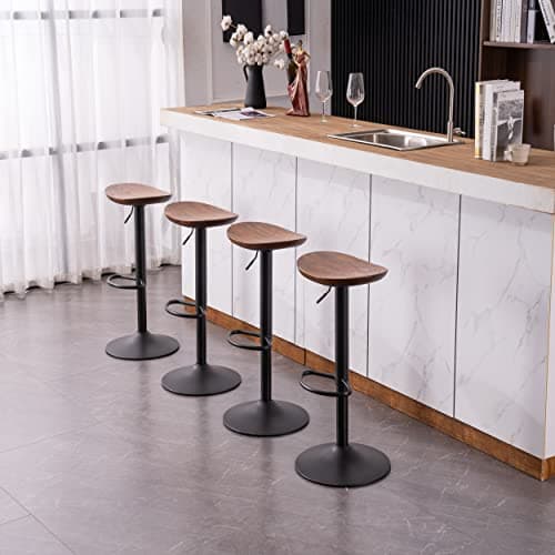 Kidol & Shellder Tabouret de Bar Bois Massif Métal Chaise de Comptoir sans Dossier Rotation 360° Comptoir de Cuisine Hauteur Réglable Noyer Set de 2 Pièces...