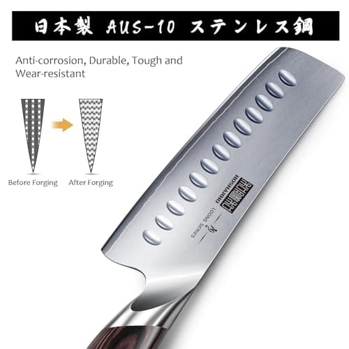 HOSHANHO Couteau de Cuisine Nakiri de 18 cm, Couteaux de Cuisine Japonais AUS-10 en Acier Inoxydable à Haute Teneur en Carbone, Couteau de Chef Tranchant Polyvalent pour Viande et Légumes avec Manche