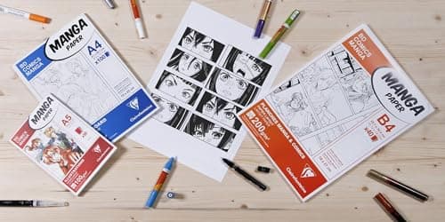 Clairefontaine 94042C Bloc Encollé Papier Manga et Illustration - 50 Feuilles Blanc Extra Lisse A4 21x29,7 cm 100g - idéal pour le Dessin au Feutre à Alcool