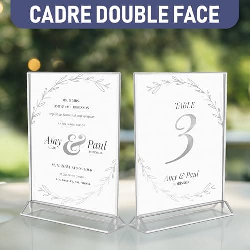Dasher Products Cadres Photos Argent Double Face A5 - Pack de 6 - Porte-numéros de table argent en acrylique, chevalets de table transparents pour affiche, porte-menus, cadres photos ...